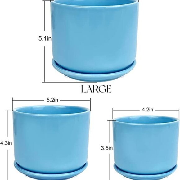 Decorative Modern Design Garden Planters | Blue Ceramic | Indoor Use | Drainage - Picture 6 of 7